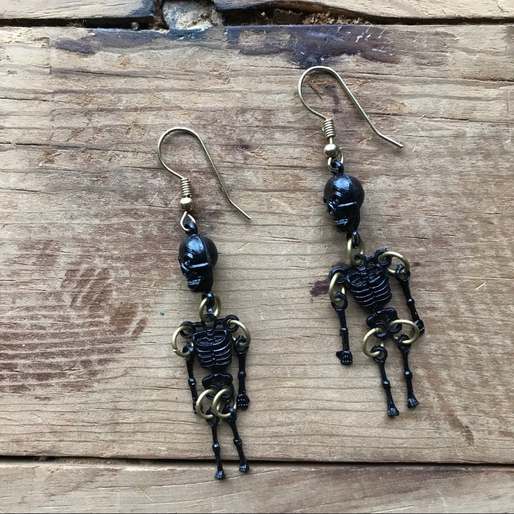Earrings - Black Plastic Skeletons HALLOWEEN